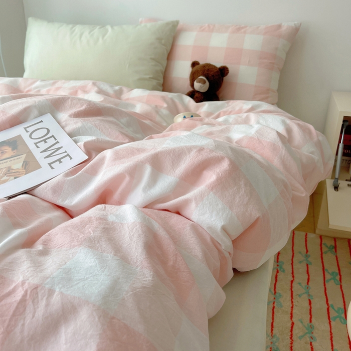 91家纺网 家纺一手货源 找家纺 繁花家居 2024新款亲肤混搭印花四件套系列（提供买家秀） 混搭-粉方格