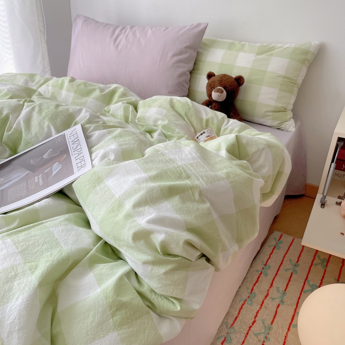 91家纺网 家纺一手货源 找家纺 繁花家居 2024新款亲肤混搭印花四件套系列（提供买家秀） 混搭-蜜瓜绿方格