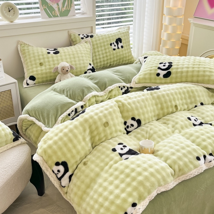 91家纺网 家纺一手货源 找家纺 金喜 2024新款泡泡牛奶绒四件套-欧帝莎 泡泡牛奶绒-萌兰