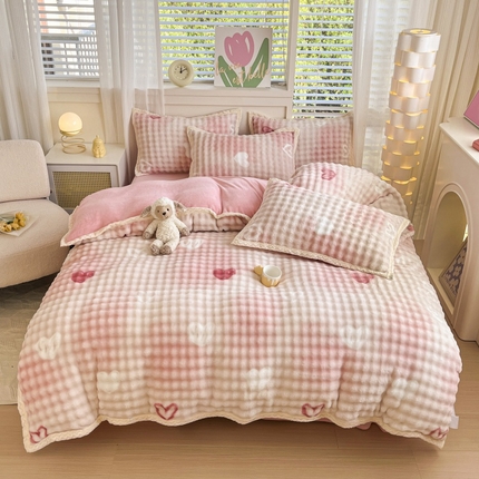 （总）金喜 2024新款泡泡高克重牛奶绒四件套秋冬四件套床品-欧帝莎包边系列