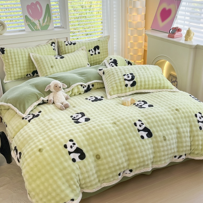 91家纺网 家纺一手货源 找家纺 金喜 2024新款泡泡牛奶绒四件套-欧帝莎 泡泡牛奶绒-萌兰