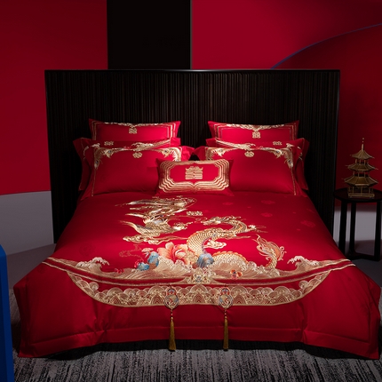 91家纺网 家纺一手货源 找家纺 （总）佳汐蓝家纺 2024新款全棉100支贡缎提花婚庆四件套系列