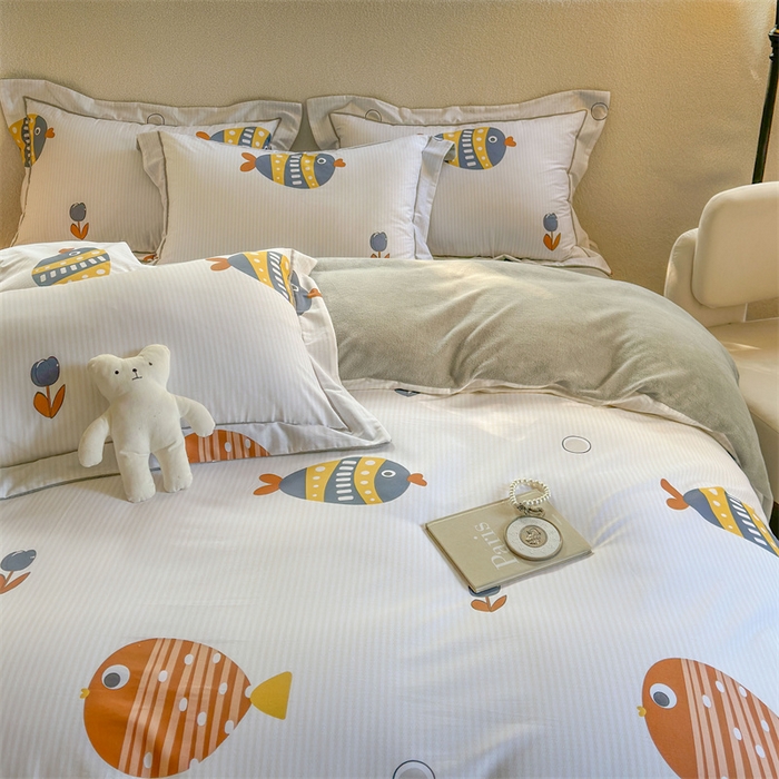 91家纺网 家纺一手货源 找家纺 7V 2025新款A纯棉B牛奶绒轻奢大宽边一字绣四件套A类133*76全棉喷气宽幅长绒棉高克重全工艺牛奶绒 罗非鱼