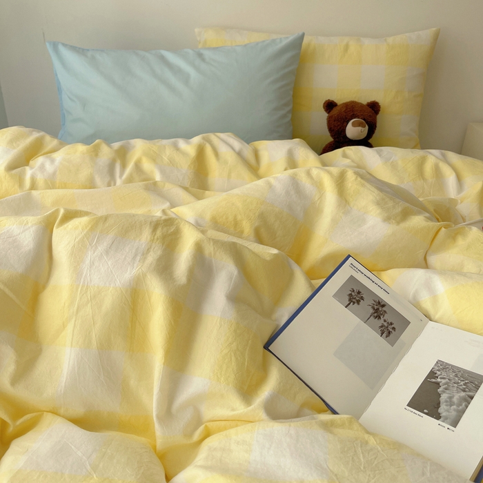 91家纺网 家纺一手货源 找家纺 繁花家居 2024新款亲肤混搭印花四件套系列（提供买家秀） 混搭-奶黄方格