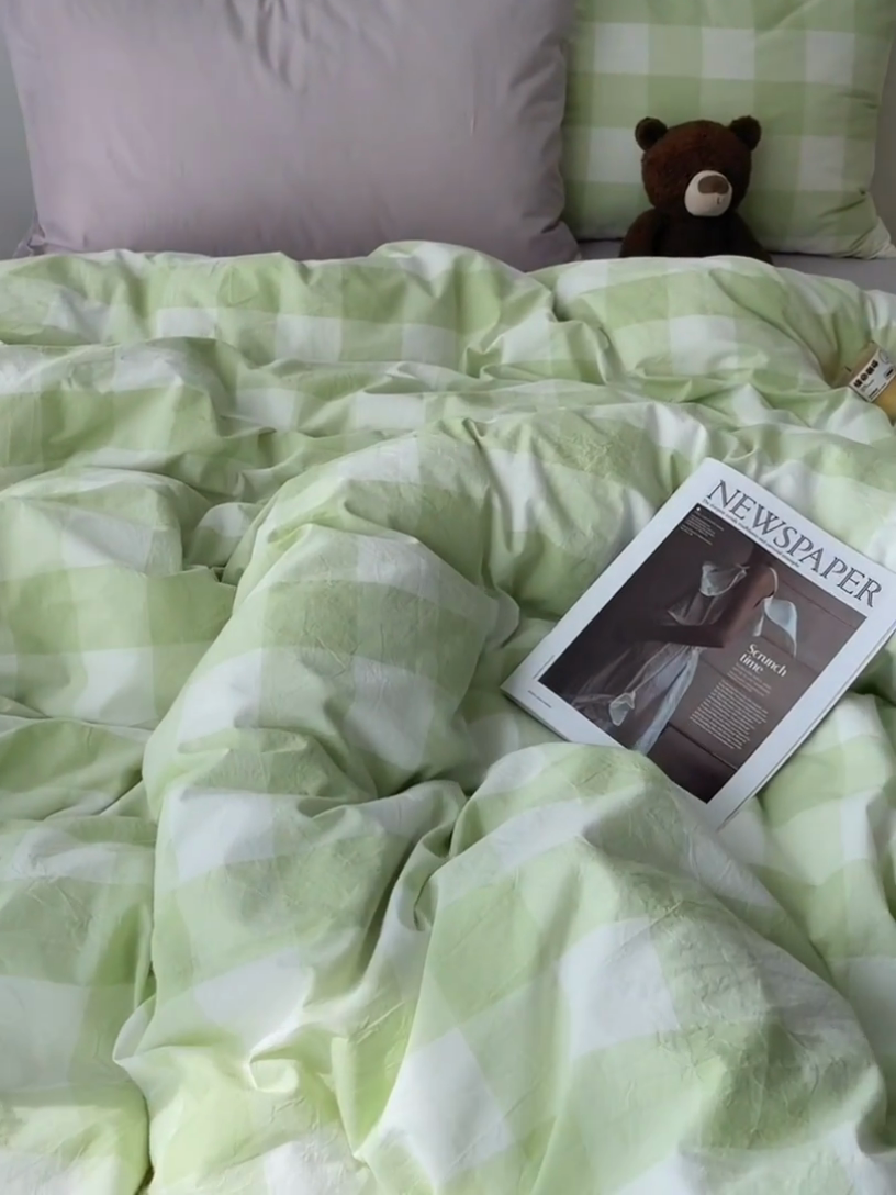 91家纺网 家纺一手货源 找家纺 繁花家居 2024新款亲肤混搭印花四件套系列（提供买家秀） 混搭-蜜瓜绿方格