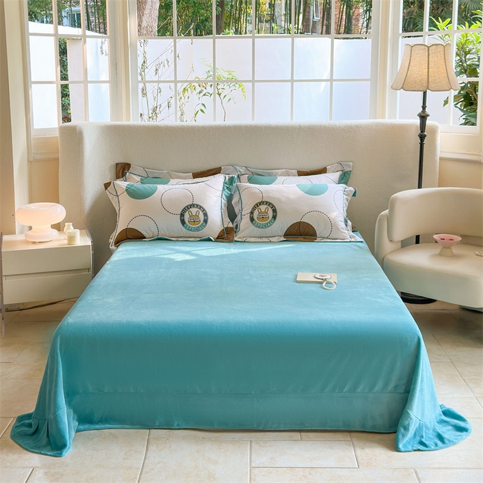 91家纺网 家纺一手货源 找家纺 7V 2025新款A纯棉B牛奶绒轻奢大宽边一字绣四件套A类133*76全棉喷气宽幅长绒棉高克重全工艺牛奶绒 动感兔