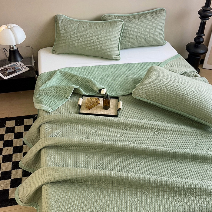 91家纺网 家纺一手货源 找家纺 羽爱家纺 2024新款A类莫代尔宝宝绒床盖三件套 艾绿