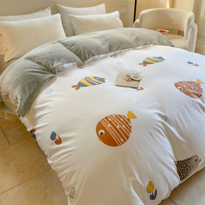 91家纺网 家纺一手货源 找家纺 7V 2024新款单件被套A纯棉B牛奶绒轻奢大宽边一字绣A类133*76全棉喷气宽幅长绒棉高克重全工艺牛奶绒 罗非鱼