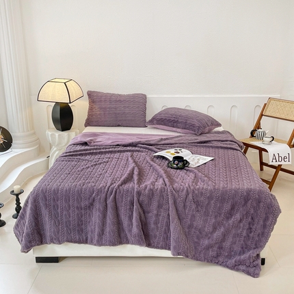 云玲时尚 2025新款高克重360g兔毛麻花绒盖毯 紫