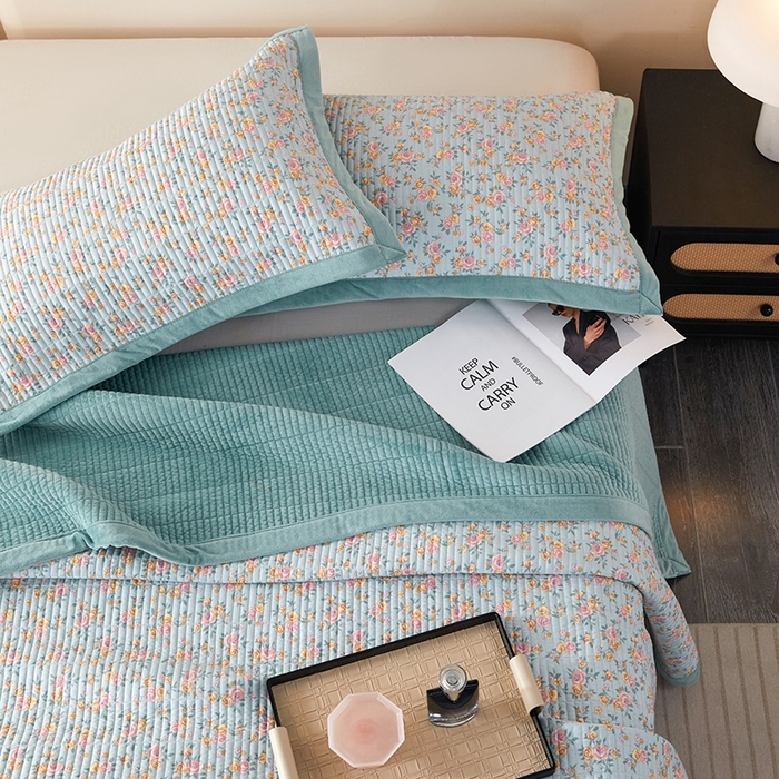 91家纺网 家纺一手货源 找家纺 莎果家纺 2025秋冬一面天丝一面绒高温砂洗床盖三件套 香悦