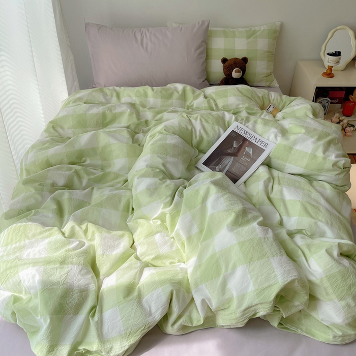 91家纺网 家纺一手货源 找家纺 繁花家居 2024新款亲肤混搭印花四件套系列（提供买家秀） 混搭-蜜瓜绿方格