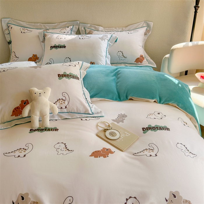 91家纺网 家纺一手货源 找家纺 7V 2024新款单件被套A纯棉B牛奶绒轻奢大宽边一字绣A类133*76全棉喷气宽幅长绒棉高克重全工艺牛奶绒 侏罗纪