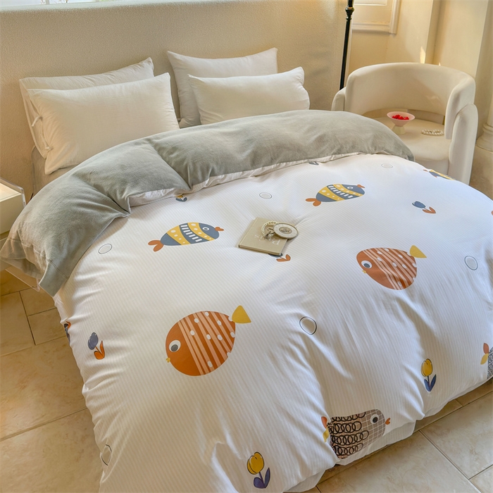 91家纺网 家纺一手货源 找家纺 7V 2024新款单件被套A纯棉B牛奶绒轻奢大宽边一字绣A类133*76全棉喷气宽幅长绒棉高克重全工艺牛奶绒 罗非鱼