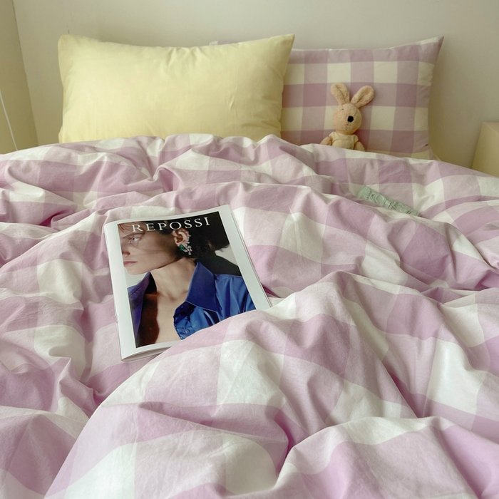 91家纺网 家纺一手货源 找家纺 繁花家居 2024新款亲肤混搭印花四件套系列（提供买家秀） 混搭-芋紫方格