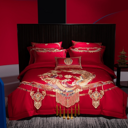 91家纺网 家纺一手货源 找家纺 （总）佳汐蓝家纺 2024新款全棉100支贡缎提花婚庆四件套系列