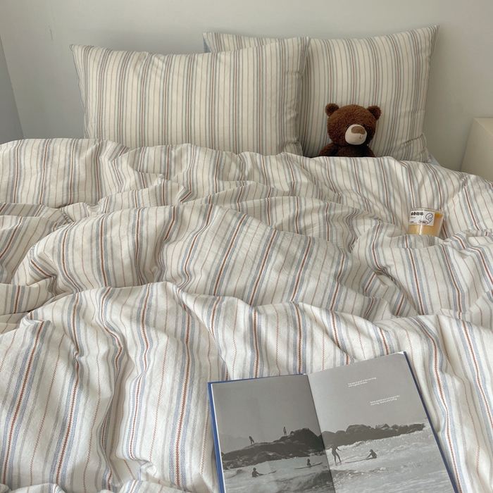 91家纺网 家纺一手货源 找家纺 繁花家居 2024新款亲肤混搭印花四件套系列（提供买家秀） 蓝条蓝底