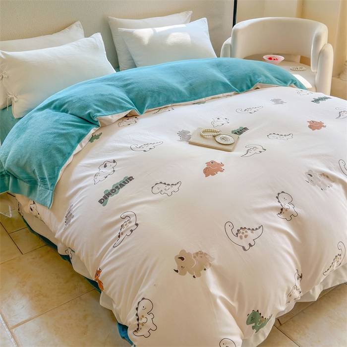 91家纺网 家纺一手货源 找家纺 7V 2024新款单件被套A纯棉B牛奶绒轻奢大宽边一字绣A类133*76全棉喷气宽幅长绒棉高克重全工艺牛奶绒 侏罗纪