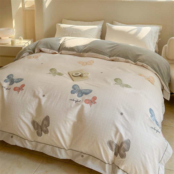 91家纺网 家纺一手货源 找家纺 7V 2024新款单件被套A纯棉B牛奶绒轻奢大宽边一字绣A类133*76全棉喷气宽幅长绒棉高克重全工艺牛奶绒 蝶舞