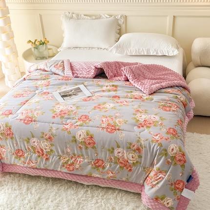 禧多家纺 2024新款亲肤舒适印花云纱棉豆豆被子被芯 春野花信