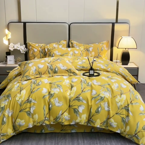 91家纺网 家纺一手货源 找家纺 贝兰仙奴 2024新款利兹系列磨毛多规格四件套如月梦黄