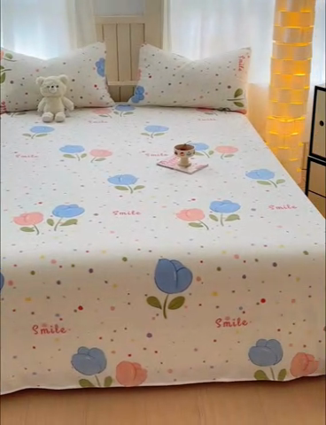 91家纺网 家纺一手货源 找家纺 金丝鸟家纺 2024新款200g牛奶绒单床单系列 蓝色花朵