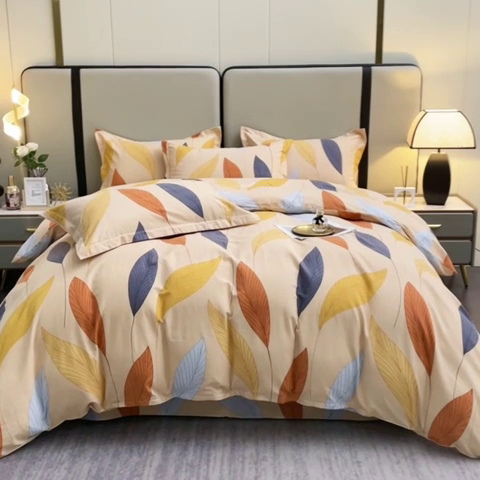 91家纺网 家纺一手货源 找家纺 贝兰仙奴 2024新款利兹系列磨毛多规格四件套花姿摇曳黄