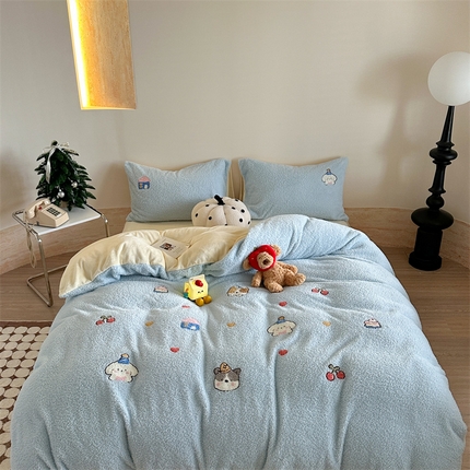 91家纺网 家纺一手货源 找家纺 （总）柚子YOUTH 2024新款双面泰迪绒毛巾绣四件套