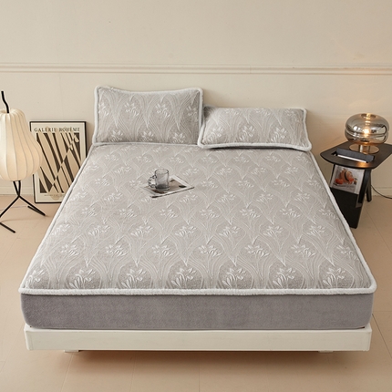 91家纺网 家纺一手货源 找家纺 极简 2024新款立体雕花牛奶绒床笠 梵高-浅灰