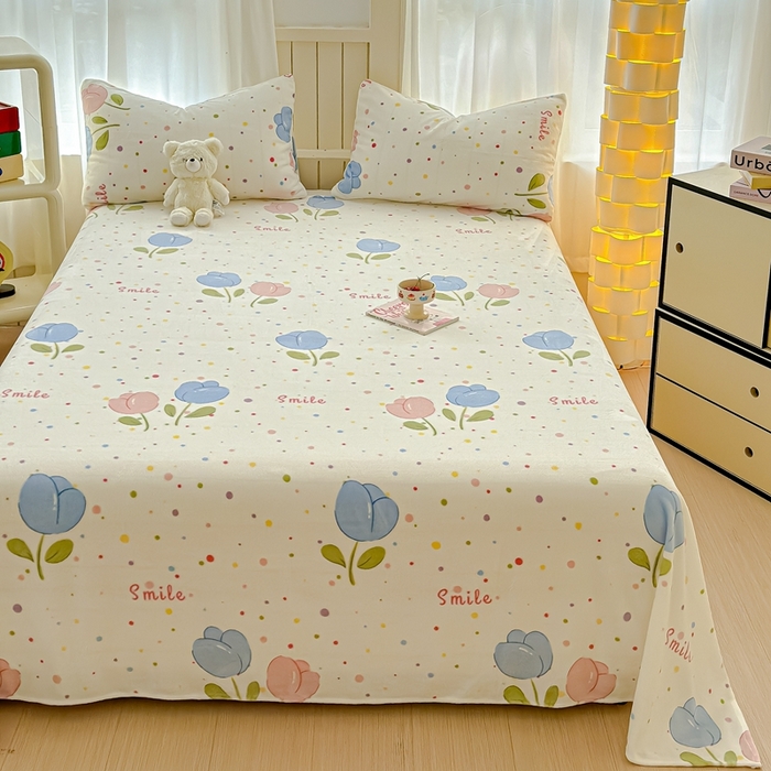 91家纺网 家纺一手货源 找家纺 金丝鸟家纺 2024新款200g牛奶绒单床单系列 蓝色花朵