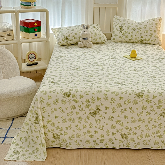 91家纺网 家纺一手货源 找家纺 金丝鸟家纺 2024新款200g牛奶绒单床单系列 飞花绿