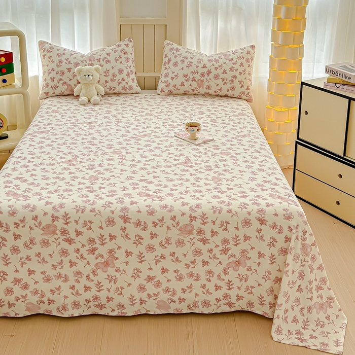 91家纺网 家纺一手货源 找家纺 金丝鸟家纺 2024新款200g牛奶绒单床单系列 飞花粉