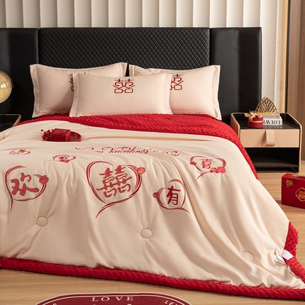 91家纺网 家纺一手货源 找家纺 （总）玉雅家纺 2025新款婚庆两用豆豆被毛毯喜被婚庆被芯