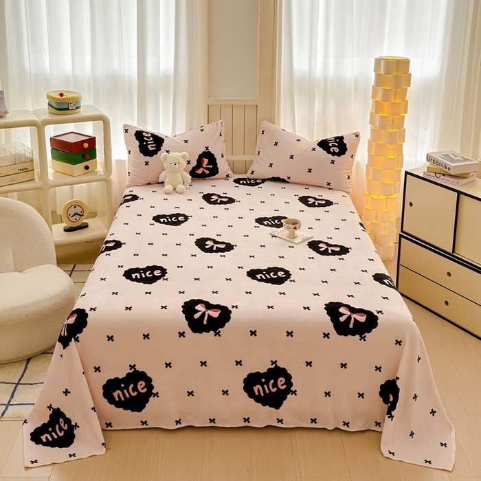 91家纺网 家纺一手货源 找家纺 金丝鸟家纺 2024新款200g牛奶绒单床单系列 爱心蝴蝶结