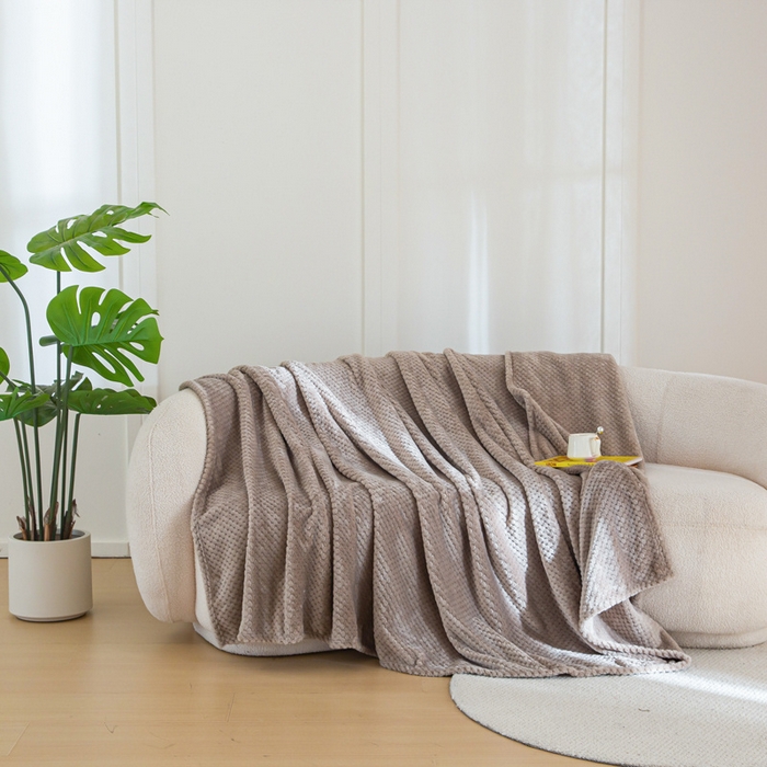 91家纺网 家纺一手货源 找家纺 卡琪曼 2024新款保暖菠萝格贝贝绒毛毯毯子 咖啡色