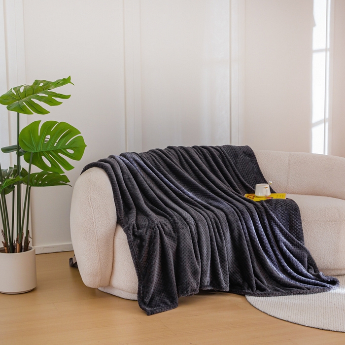 91家纺网 家纺一手货源 找家纺 卡琪曼 2024新款保暖菠萝格贝贝绒毛毯毯子 暗夜黑