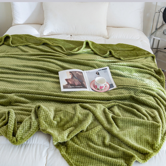 91家纺网 家纺一手货源 找家纺 卡琪曼 2024新款保暖菠萝格贝贝绒毛毯毯子 抹茶绿