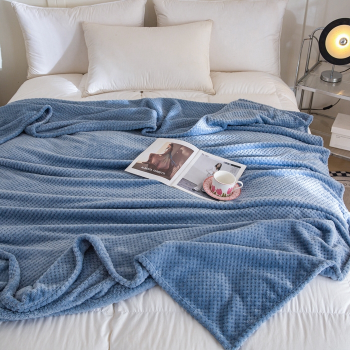 91家纺网 家纺一手货源 找家纺 卡琪曼 2024新款保暖菠萝格贝贝绒毛毯毯子 雾蓝