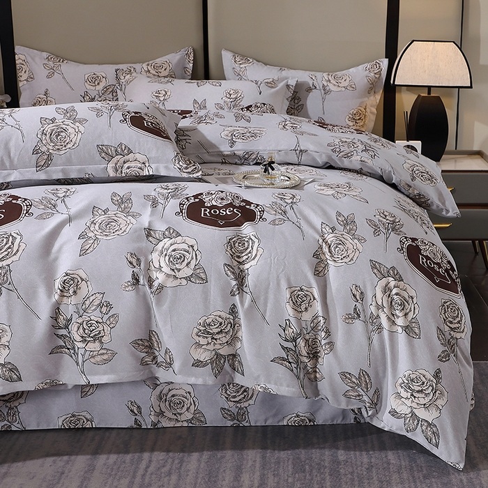 91家纺网 家纺一手货源 找家纺 贝兰仙奴 2024新款利兹系列磨毛多规格四件套庄园灰