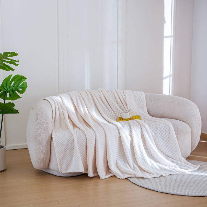 91家纺网 家纺一手货源 找家纺 卡琪曼 2024新款保暖菠萝格贝贝绒毛毯毯子 奶昔白