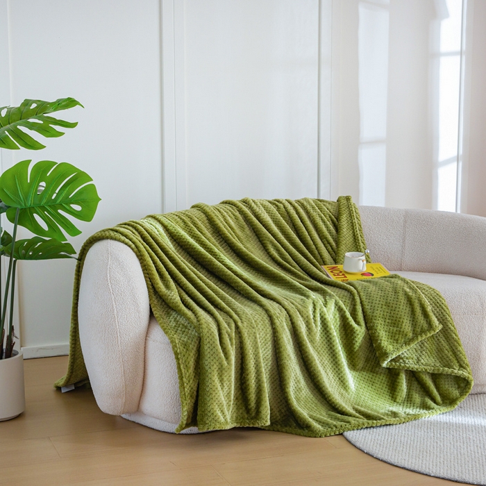 91家纺网 家纺一手货源 找家纺 卡琪曼 2024新款保暖菠萝格贝贝绒毛毯毯子 抹茶绿