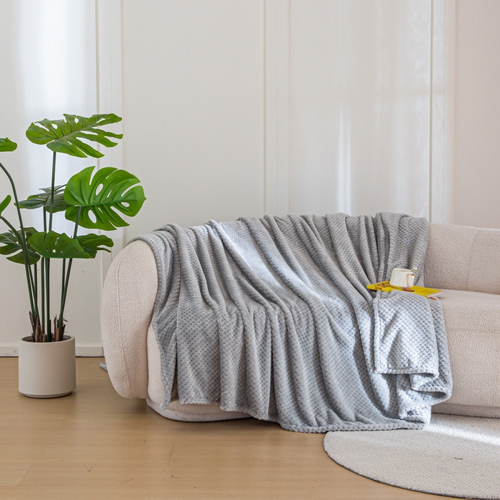 91家纺网 家纺一手货源 找家纺 卡琪曼 2024新款保暖菠萝格贝贝绒毛毯毯子 浅灰