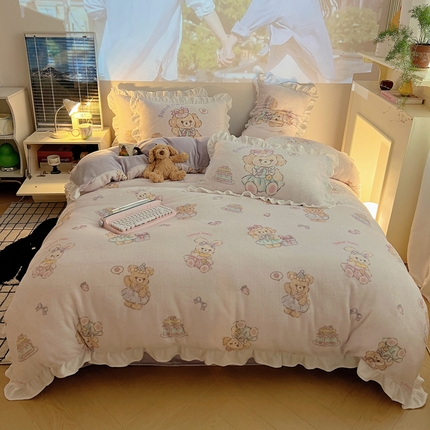 91家纺网 家纺一手货源 找家纺 （总）美乐迪家纺 2024新款洛丽塔花边牛奶绒四件套