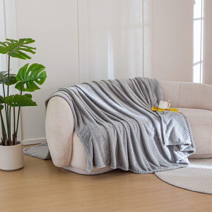 91家纺网 家纺一手货源 找家纺 卡琪曼 2024新款保暖菠萝格贝贝绒毛毯毯子 浅灰