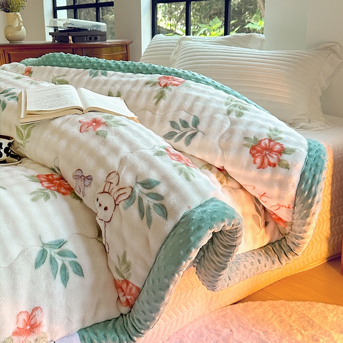 91家纺网 家纺一手货源 找家纺 优迈 2024新款兔兔绒豆豆被冬被子被芯 兔个乐呵