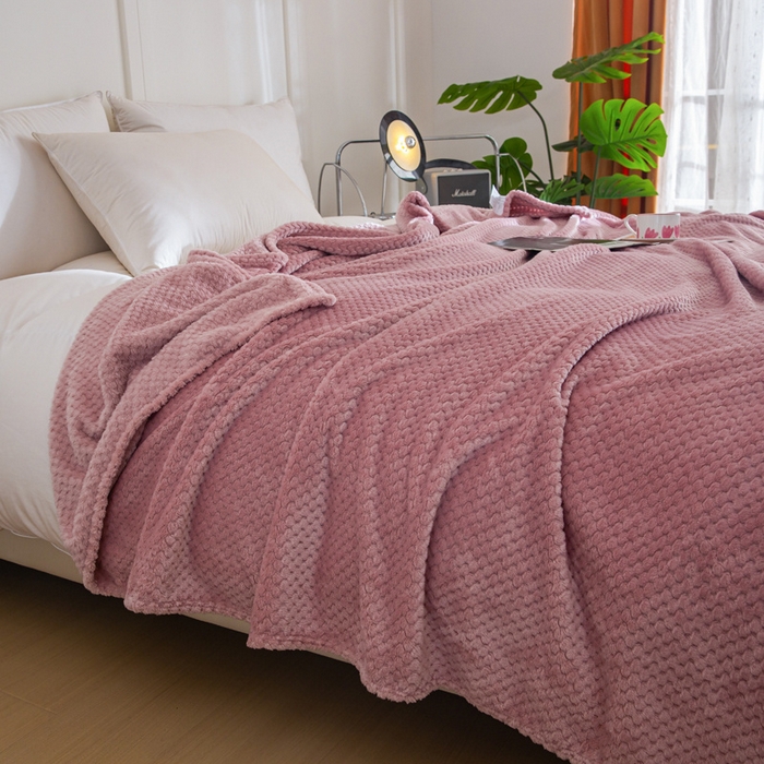 91家纺网 家纺一手货源 找家纺 卡琪曼 2024新款保暖菠萝格贝贝绒毛毯毯子 豆沙紫