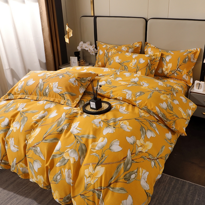 91家纺网 家纺一手货源 找家纺 贝兰仙奴 2024新款利兹系列磨毛多规格四件套如月梦黄