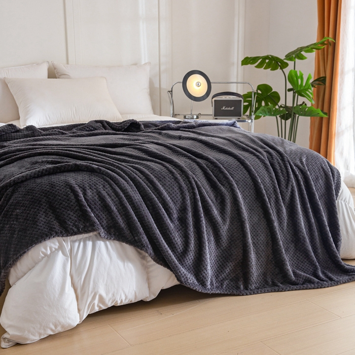 91家纺网 家纺一手货源 找家纺 卡琪曼 2024新款保暖菠萝格贝贝绒毛毯毯子 暗夜黑