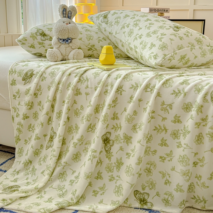 91家纺网 家纺一手货源 找家纺 金丝鸟家纺 2024新款200g牛奶绒单床单系列 飞花绿