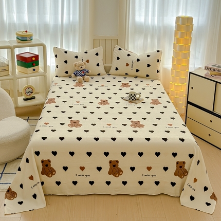 91家纺网 家纺一手货源 找家纺 金丝鸟家纺 2024新款200g牛奶绒单床单系列 黑色爱心熊