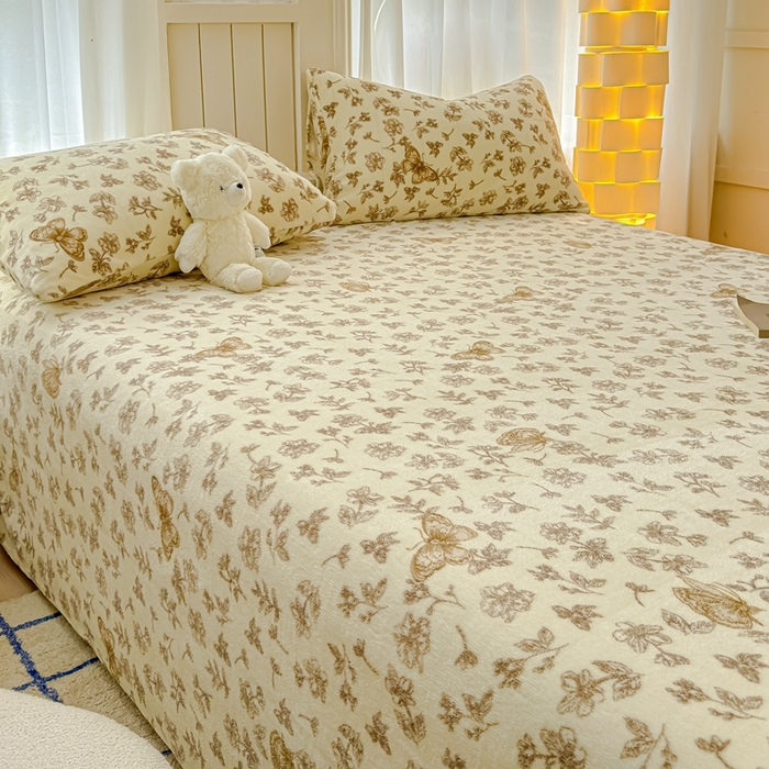 91家纺网 家纺一手货源 找家纺 金丝鸟家纺 2024新款200g牛奶绒单床单系列 飞花咖